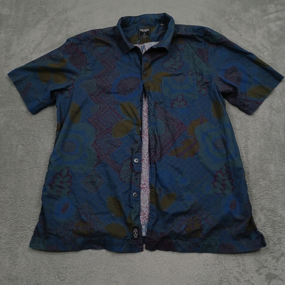 Todd Snyder Shirt Mens Large Blue Floral Button Up Short Sleeve Preppy